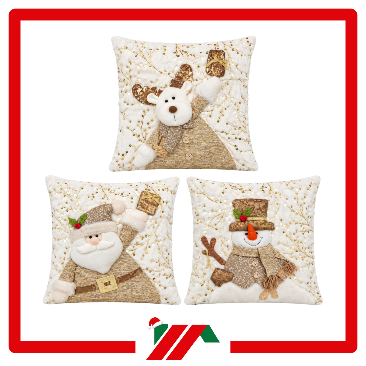FUNDA DE COJIN NAVIDEÑO DORADO