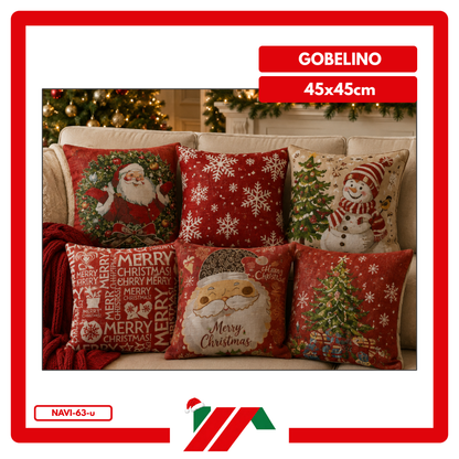 FUNDA DE COJIN NAVIDEÑO GOBELINO