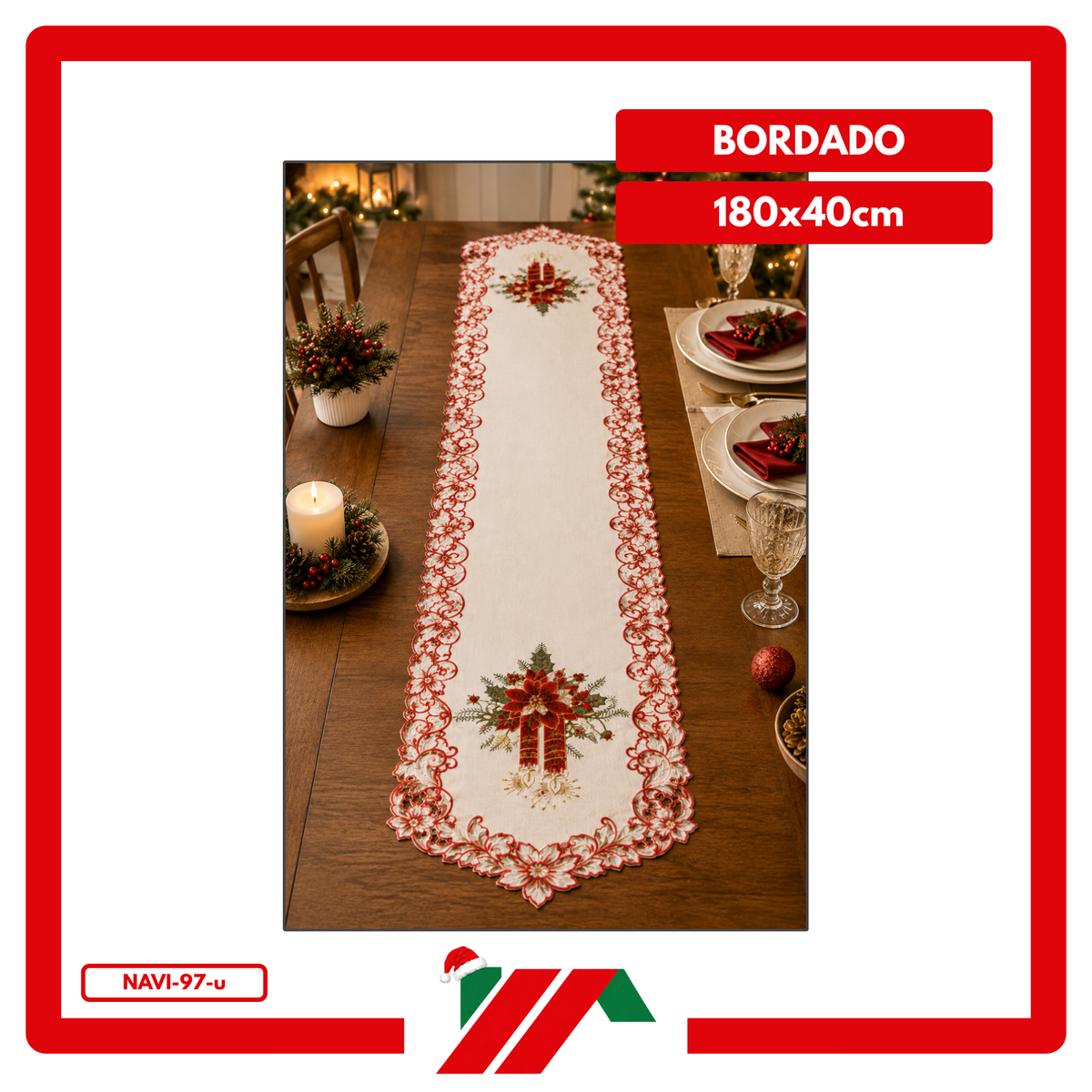 CAMINO DE MESA NAVIDEÑO BORDADO